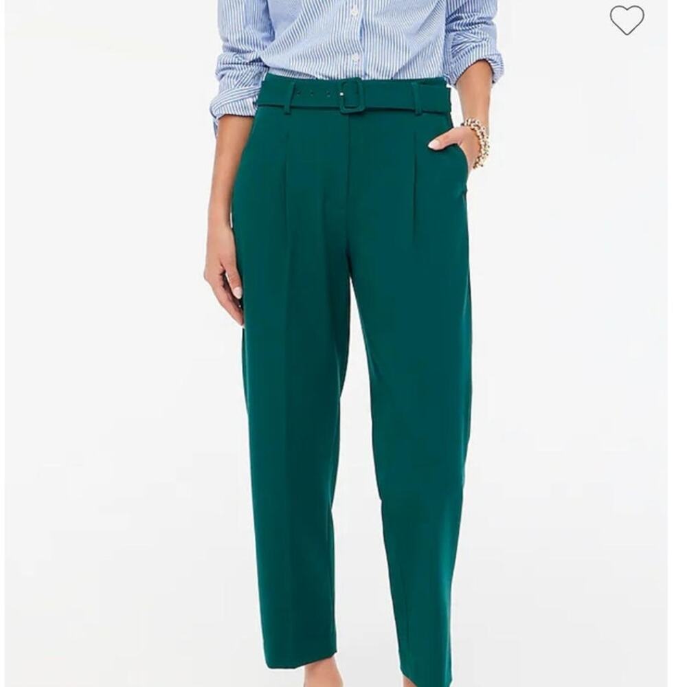 NWT J. Crew Belted Straight-Leg Trouser Pant Green 4